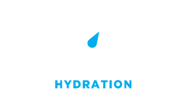 Blue water droplet icon with 'HYDRATION' text on a white background